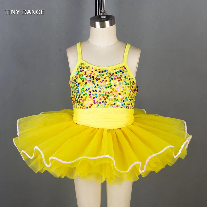 Shining Yellow Sequin Bodice Tutu Dress For Kids Dance Show Performance