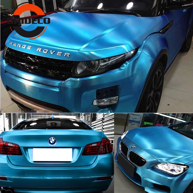 light blue brushed metallic chrome vinyl film