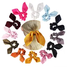 Pure Color Elastic Hair Band Rabbit Ear Bow Pearl Hair Rope Satin Ponytail Scrunchie Hair Tie For Women Headband Hair Accessorie