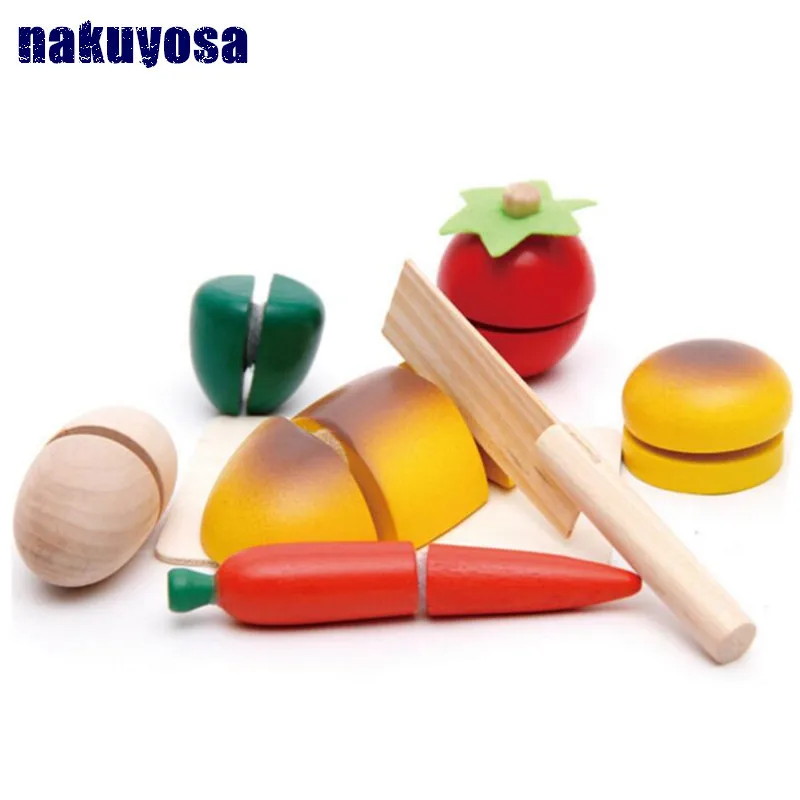 Wooden Cut Fruit Block Toy Set Kid Kitchen Vegetables Fruits Toys For Children Baby Food Toys
