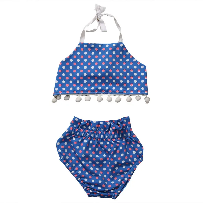 Toddler Kid Baby Girls Blue Pokla Dots Tops Vest Shirt Shorts Pants