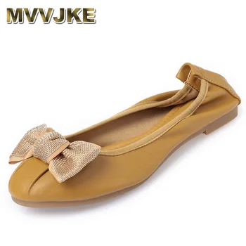 

MVVJKE 2019 Spring New Women Flats Bowknot Pu Leather Moccasin Flat Heel Lady Ballet Flats Spring Shoes Butterfly-knot BowE252