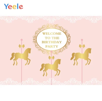 

Yeele Birthday Party Princess Prince Gold Carousel Photography Backdrops Personalized Photographic Backgrounds For Photo Studio