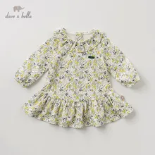 DB11843-2 dave bella/осеннее платье принцессы с милым бантом и цветочным рисунком для маленьких девочек детское модное праздничное платье детская одежда в стиле «лолита»