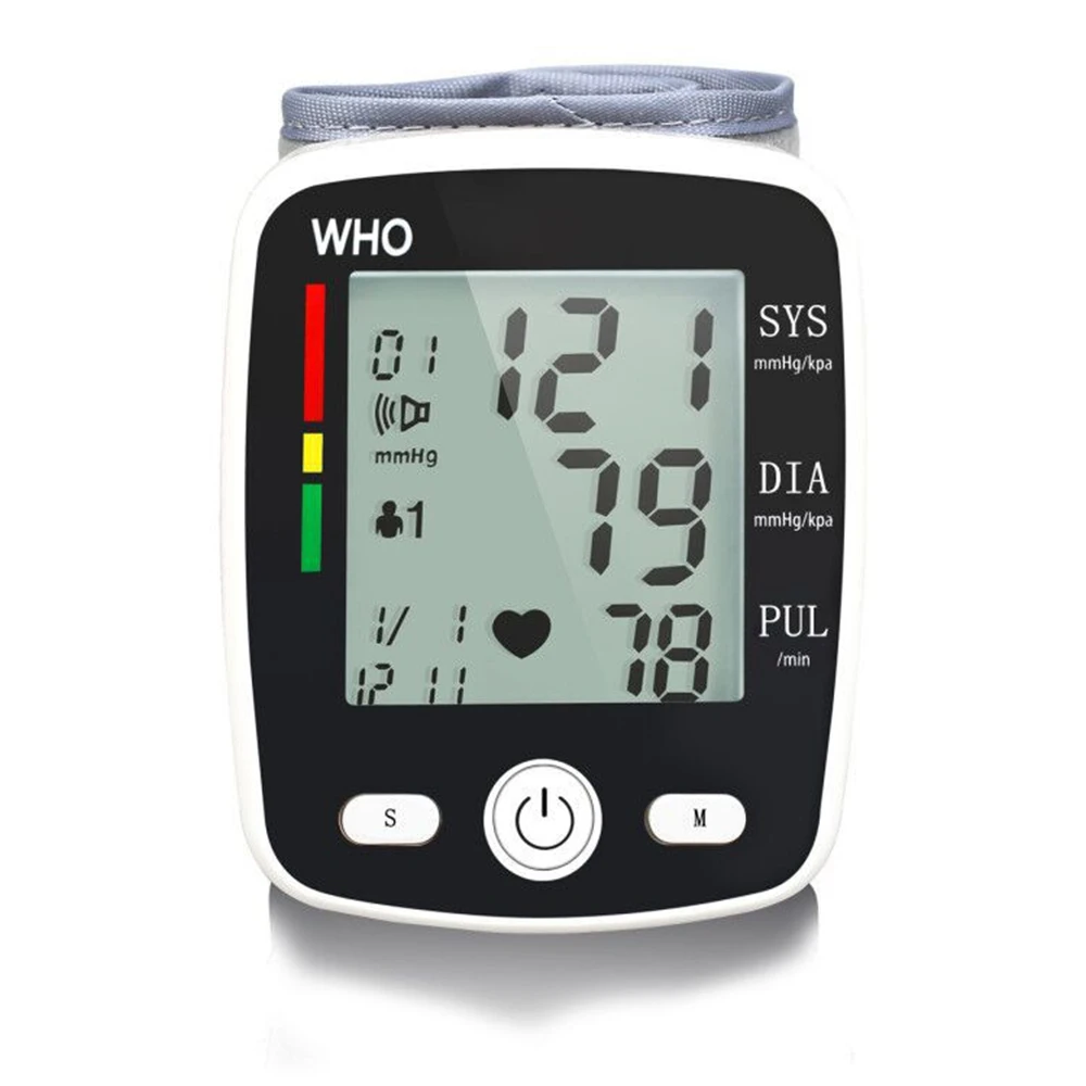 

Wrist Blood Pressure Monitor Voice Automatic Sphygmomanometer Heart Rate Monitor Pulse Scanning LCD HD Display USB Charge MP0007