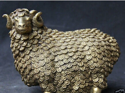 

Tibet Brass Zodiac Year Sheep jumbuck Money Wealth Coin Statue