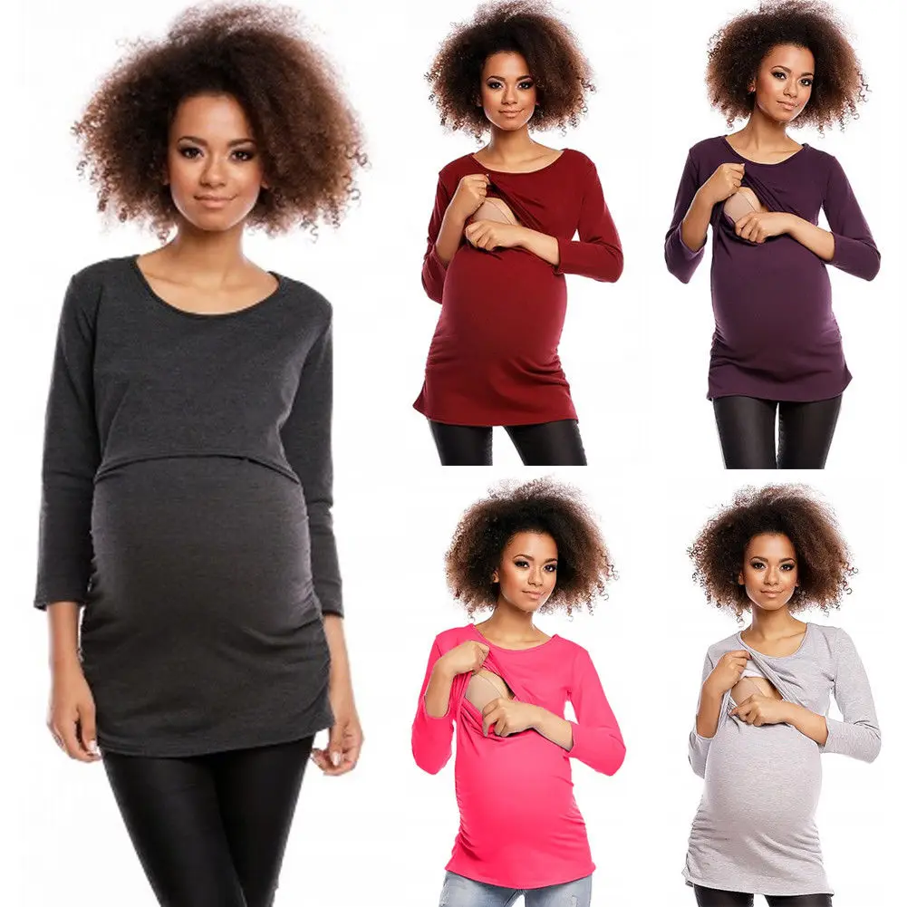 

Women Pregnant Maternity Clothes Breastfeeding Thin Tops Nursing T-shirt Blouses