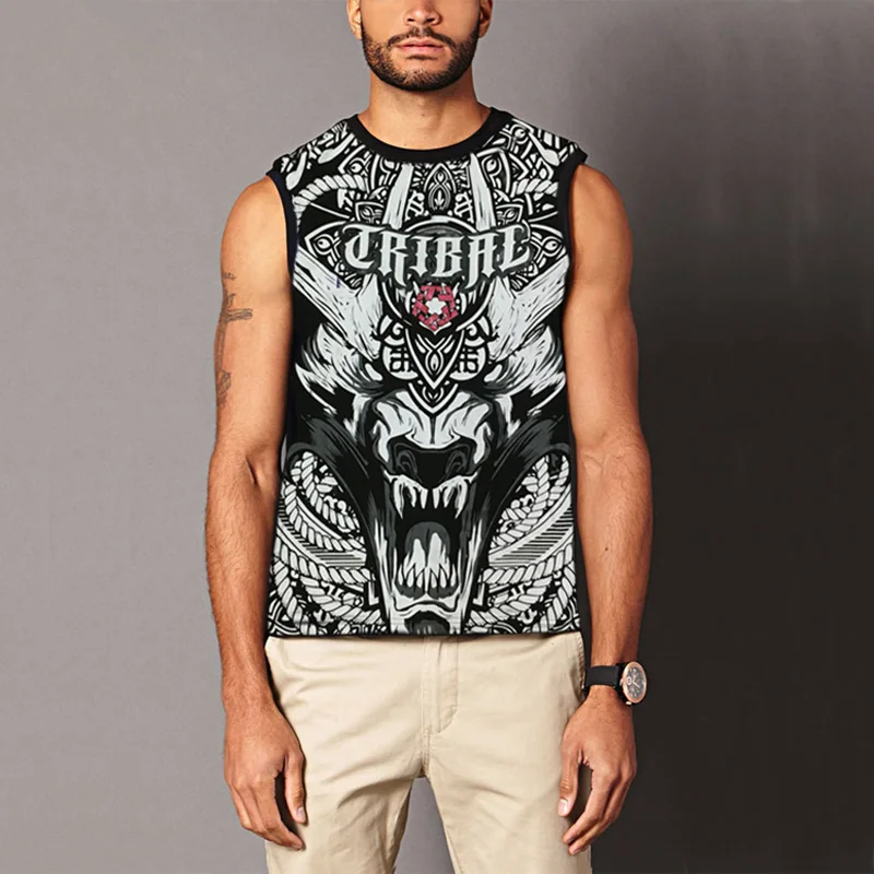 

2019 Plus Size Men tank tops cheap 6XL 7XL 8XL loose print feather music plus big size blue tops sleeveless