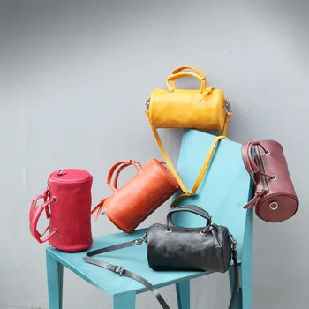

2018 New Genuine Leather Small Bucket Bag Handmade Women Handbag Retro Messenger Shoulder Bags