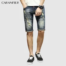 CARANFIER джинсы шорты человек моды летние Проблемные мотор человек Мягкий хлопок джинсы до колена Длина Винтаж Slim Fit джинсы
