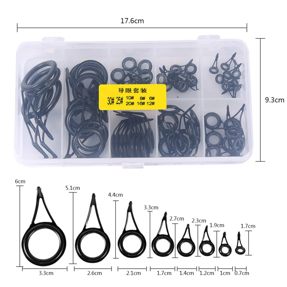 

75pcs Mixed Stainless Steel Fishing Line Guide Ceramic Fishing Rod Wire Ring Tip Set Kit Strong DIY Eye Rings For Lure Rod