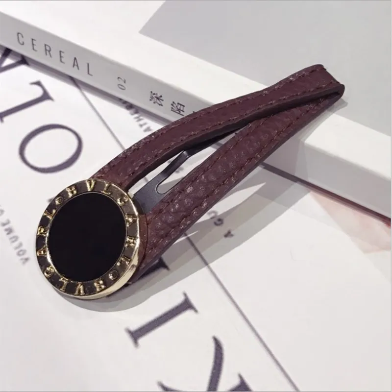 New boutique hair accessories complex women's ancient solid color leather alloy ring bangs a word bb clip fashion hairpin card