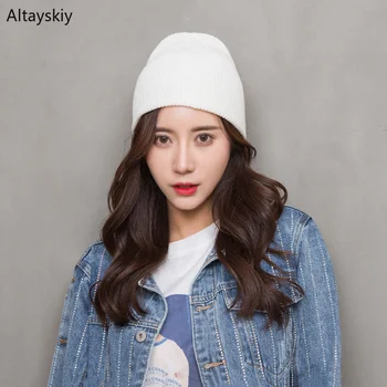 

Beanies Women Trendy Solid Knitted Simple Student All-match Korean Style Womens Warm Elegant Leisure Daily Outdoor Retro Cute