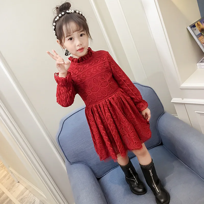 

Girls Christmas Flower Lace Embroidery Dress Kids Dresses for Girl Princess Autumn Winter Party Thicken Gown Children Clothing