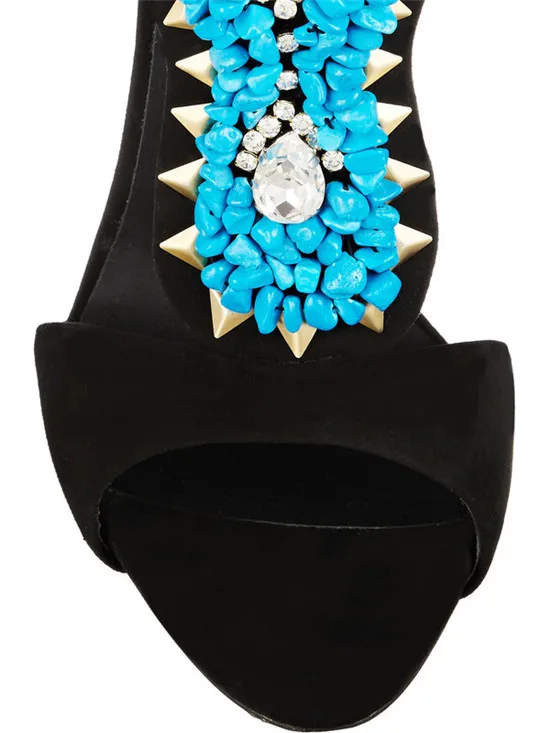 Shiny Blue Stone Turquoise Crystal Rivets Gladiator Sandals Women Sandals 2018 Shoes Woman High Heels Pumps Boot Sandalias Mujer (2)