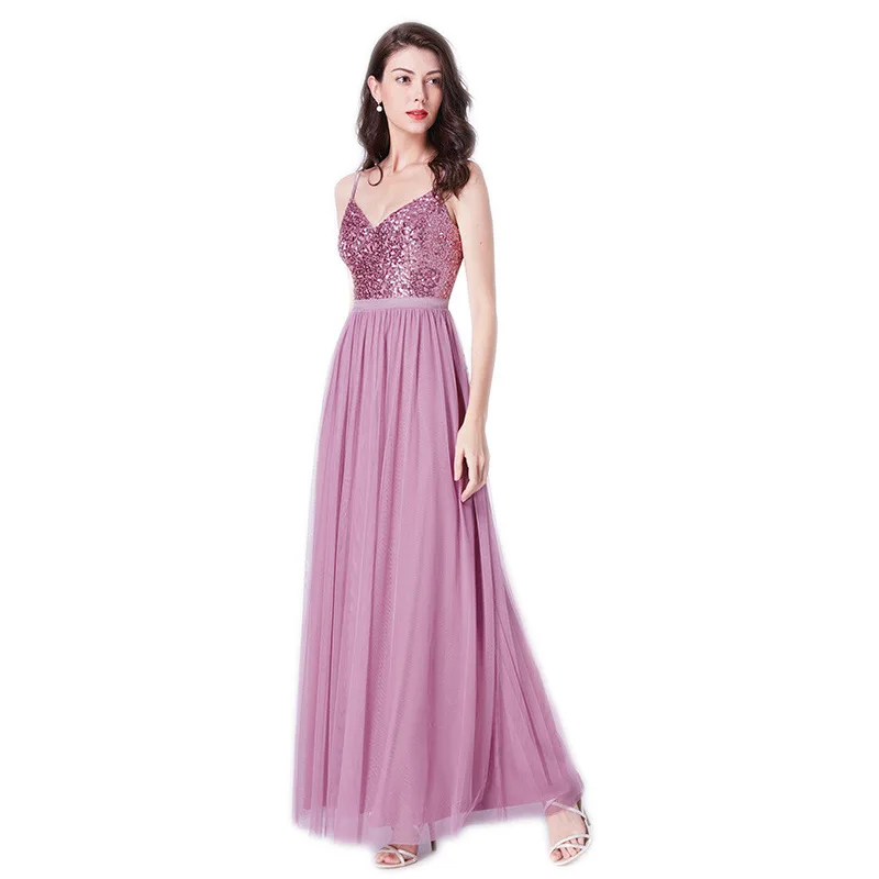 

Spring Summer 2019 New Fashion Sexy V-neck Evening Dress Spaghetti Strap Party Long Prom Dresses Chiffon Banquet Dress