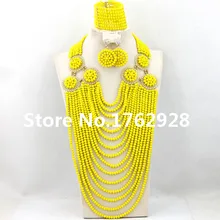 Ручной работы желтые хрустальные бусины ожерелье Африканский Свадебный комплект ювелирных изделий женский модный комплект