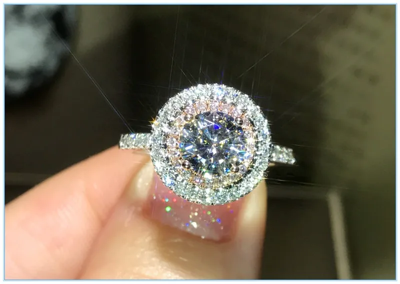 Женское модное серебряное кольцо из натуральной 925 пробы, ааааа, розовый Cz, обручальное кольцо, кольца для женщин, подарок