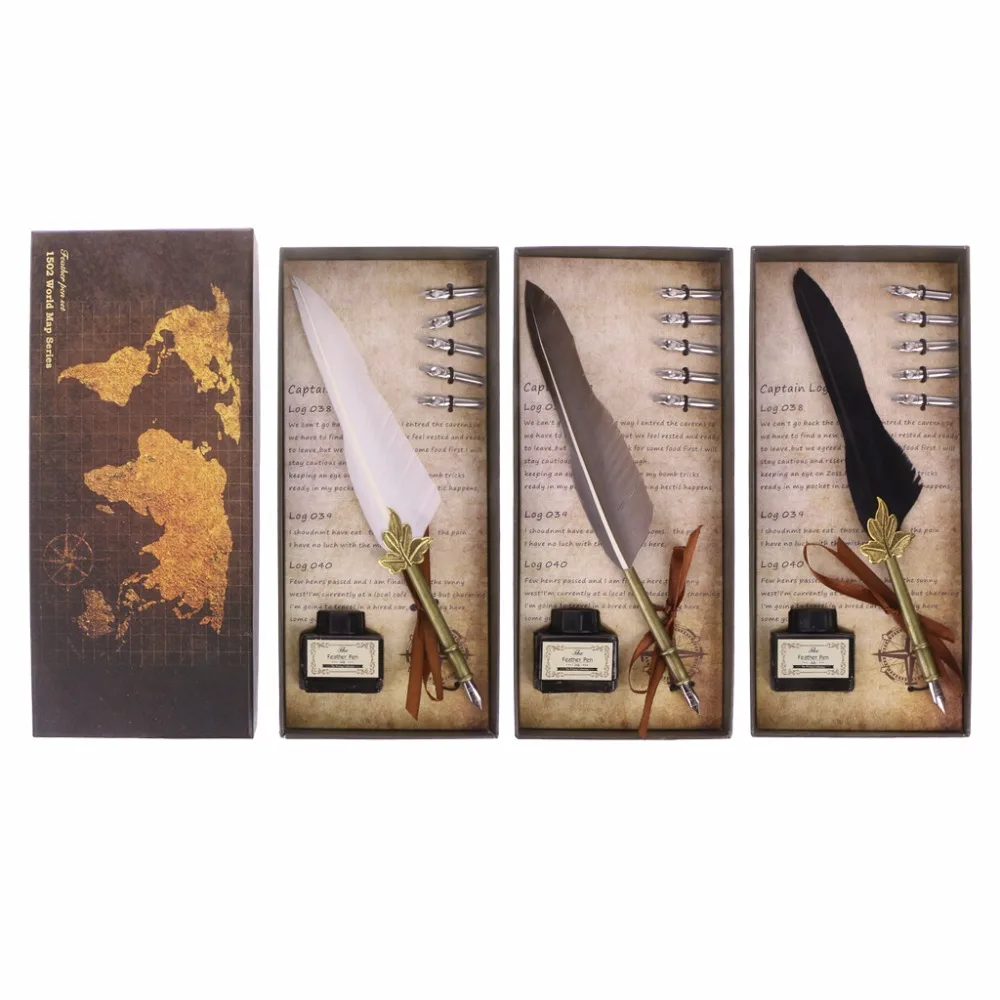 

Beautiful Feathers Pen Vintage Feather Dip Writing Ink Pens Set Stationery Gift