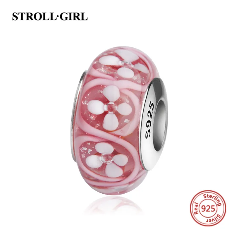 StrollGirl red color Murano glass beads 925 sterling silver diy charms fit authentic pandora bracelet jewelry making women gifts