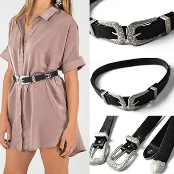 

New Fashion Belt Waistband Women Faux Leather Single/Double Buckle Western Cowgirl Waist Belt Waistband
