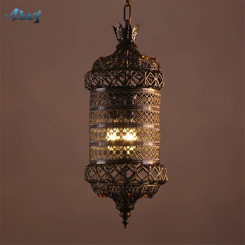 

Southeast Asia Retro Carved Metal Pendant Lights Living Restaurant Bedroom Dining Room India Handmade Hanging Lamps De Fixtures