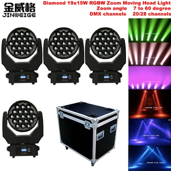 

Free Shipping 4pcs/Lot With Flightcase Super Diamond 19x15W RGBW Zoom Moving Head Disko Projector Zoom 4in1 LED Stage Effect DJ