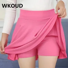 Женская юбка большого размера WKOUD, однотонные плиссированные юбки с безопасными шортами, школьные юбки-пачки с высокой талией, трапециевидная юбка DK8001