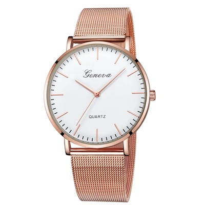 GENEVA, модные повседневные часы, розовое золото, роскошные женские часы, нержавеющая сталь, сетчатый ремешок, кварцевые часы-браслет, dames horloges - Цвет: 150911-J