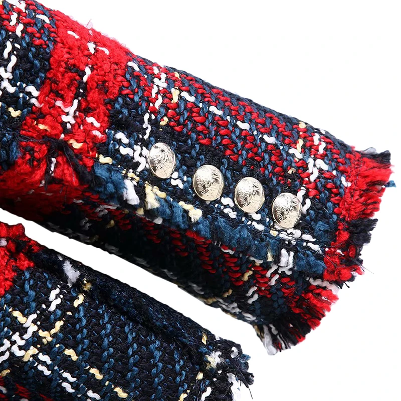 Blazer mujer 2019 Fashion Tweed Knitted Plaid Jackets Coats Ladies Elegant Single Breasted Blazer Outerwear jacket women blazers