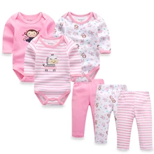 6pcs/lot Baby Girl Clothes Newborn Toddler Infant Autumn/Spring Cotton Baby Rompers+ Baby Pants Baby Clothing Sets