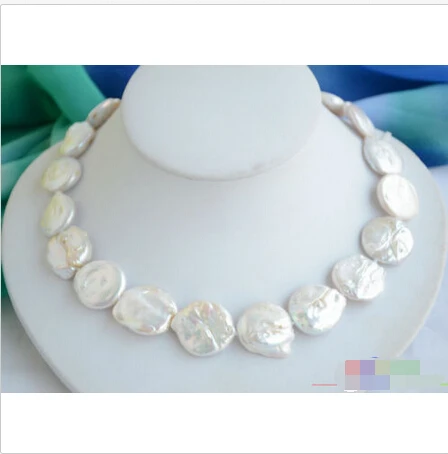 

FREE SHIPPING>>>@@ > P4836 17" 22mm white BAROQUE coin KESHI REBORN PEARL NECKLACE^^^@^Noble style Natural Fine jewe &
