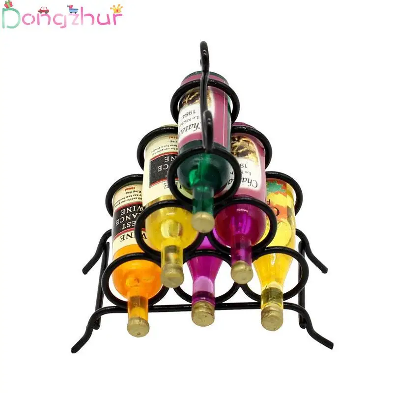 

1:12 Doll House Accessories Mini Black Wine Rack & Wine Bottle Mini Furniture Model Doll House Accessories Scene Play Toy