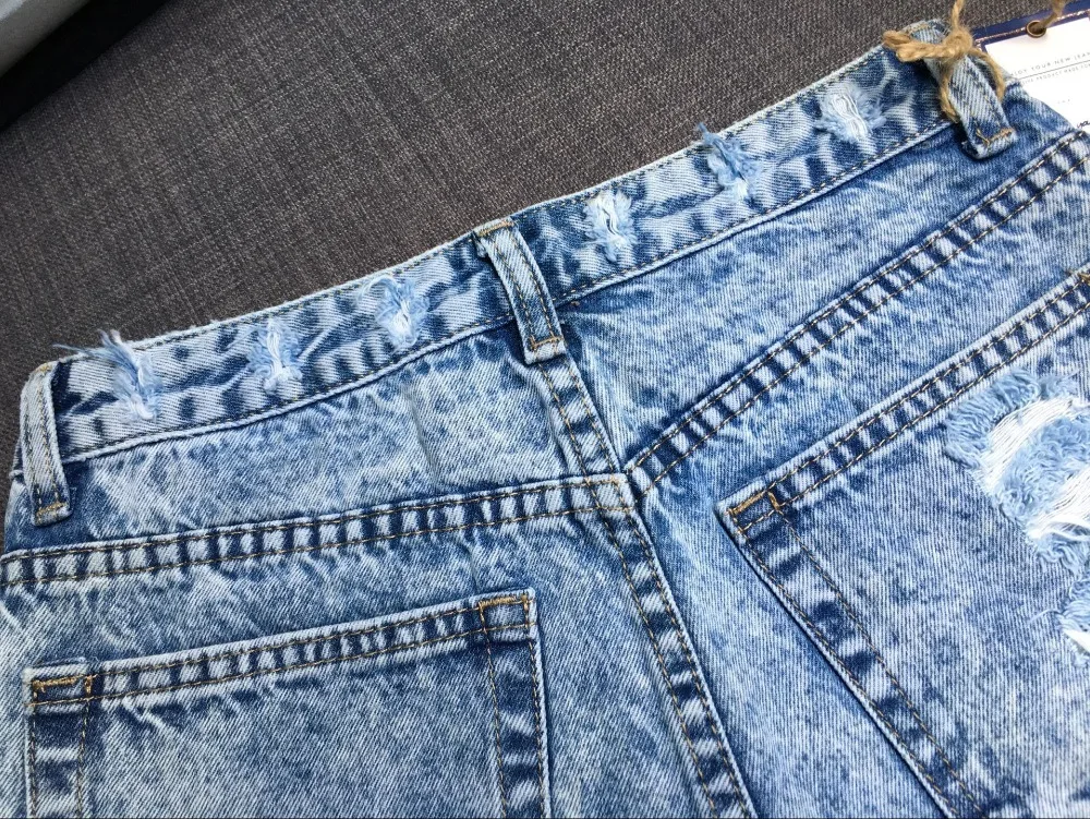 2017 Europe and the United States women's high waist open-style quilts Slim wear fringed snowflakes double banded ladies denim shorts (29)