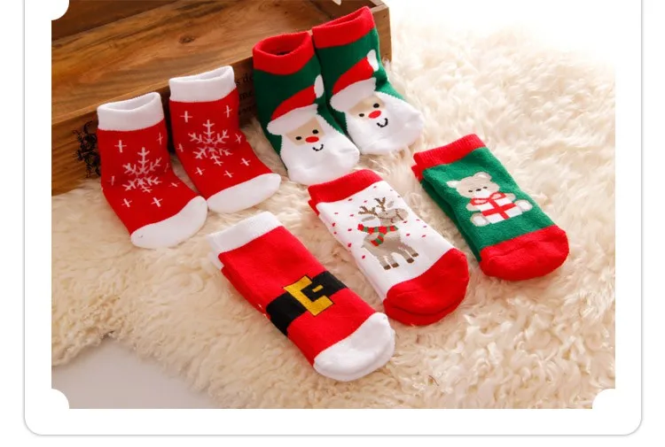 Детские хлопковые рождественские носки для маленьких девочек и мальчиков, зимние теплые толстые махровые олень Санта Клауса, дизайнерские носки с медведем, подарки