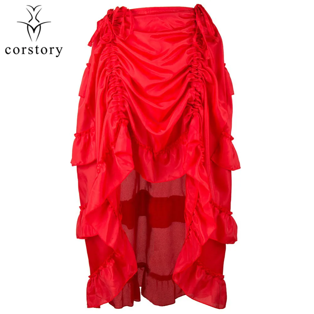 Corstory многослойная желтая шифоновая юбка викторианские костюмы Готический стимпанк одежда сексуальные юбки для женщин соответствующий корсет - Цвет: Red