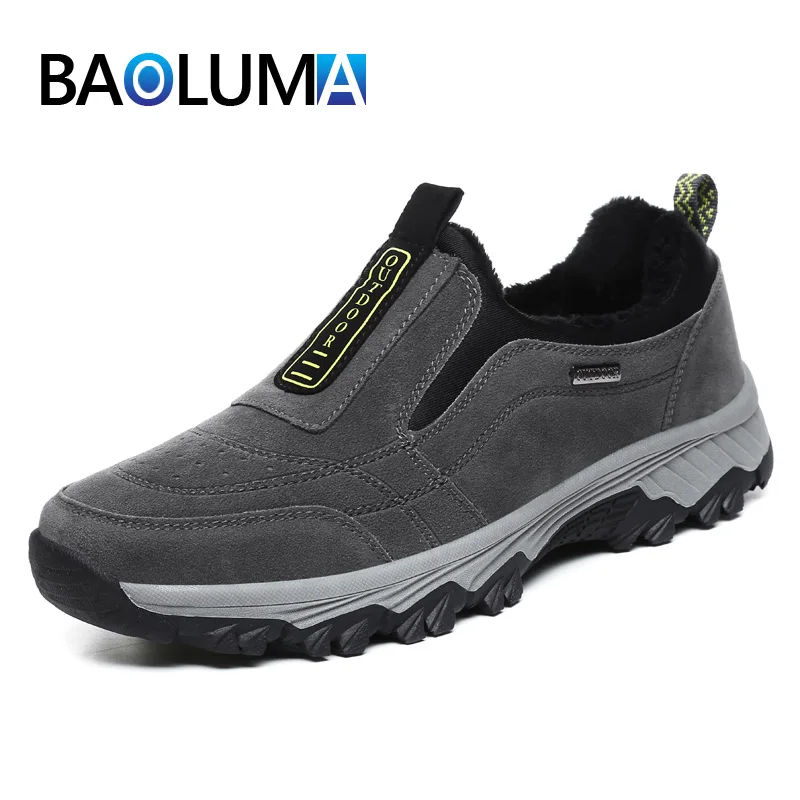 

2019 New Men Work Boots Winter Warm Casual Shoes Outdoor Hiking Slip-on Men Shoes Round Toe Sneakers Lace-up Suede Male Boots