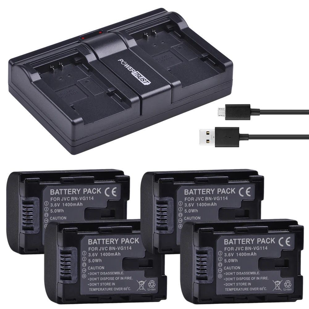 

4x 1400mAh BN-VG114 BNVG114 BN VG114 Battery + VG114 Fast Dual Battery Charger for JVC BN-VG107 BN-VG107U BN-VG108U BN-VG108E