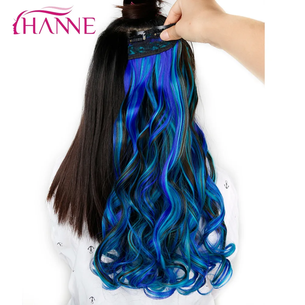 HANNE 24 "60 см 5 клипов длинные волнистые смешанные коричневый и синий или зеленый или розовый синтетические волосы на клипсах клип в один кусок