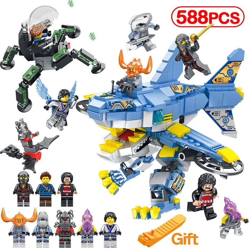 

588pcs Anime Movie Monster Model Compatible Legoinglys Ninjago Big Shark Figures Building Blocks Bricks Toys For Children Sets