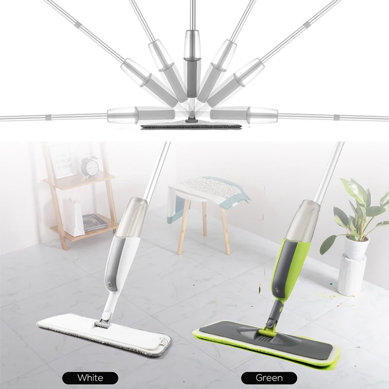 Baratos Fregona pulverizadora con almohadillas de microfibra reutilizables, fregona con mango de Metal de 360 grados para la cocina casera, limpieza de suelo de azulejos de cerámica laminada en madera