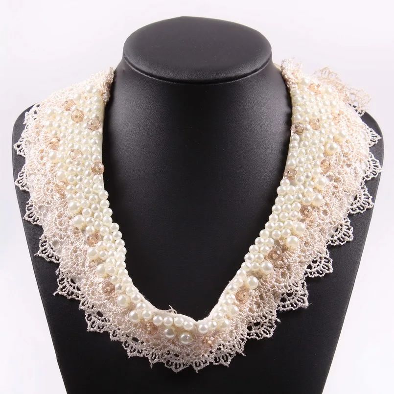 Cheap Lovely Girl's Collar Necklace Fake Pearl And Lace Collar Choker
