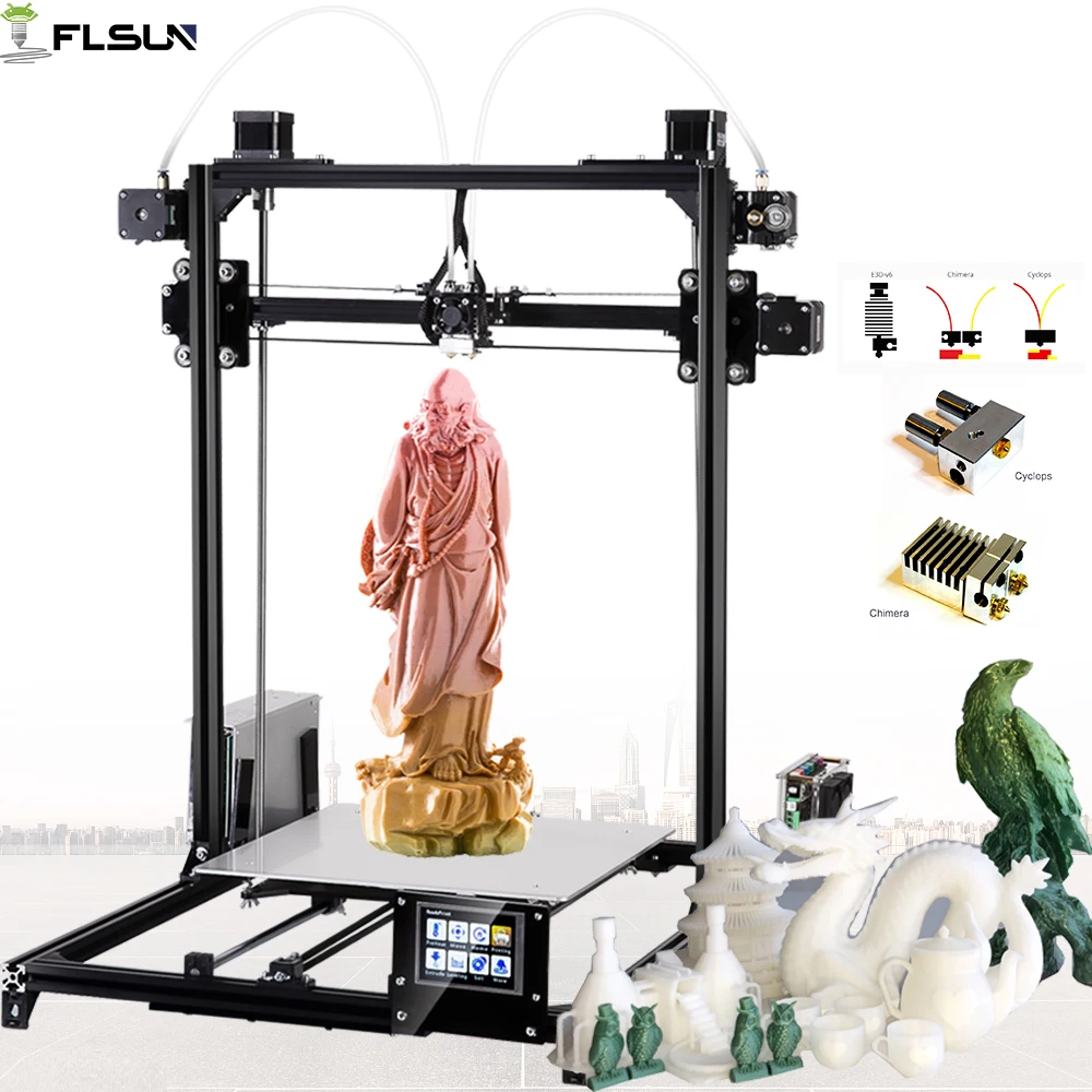 3D принтер Flsun I3 большого размера с двойным Экструдером размером печати 300x300x420 мм