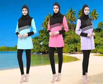 

Women Patchwork Muslim Swimwear Islamic Swimsuit For Muslima Covered Swim Suits Long Sleeve Bathing Wear Plus Size Newest