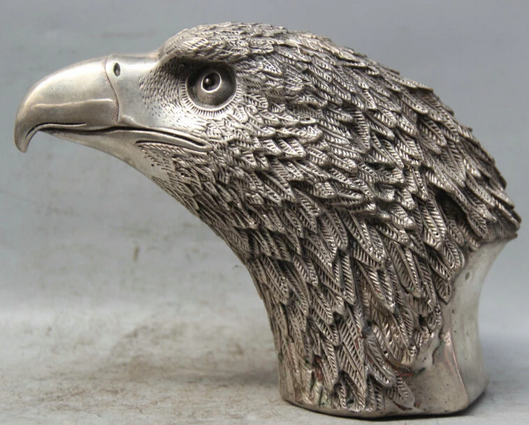 

8" Chinese Folk Feng Shui Silver Eagle King Of Birds Head Bust Statue Sculpture R0710