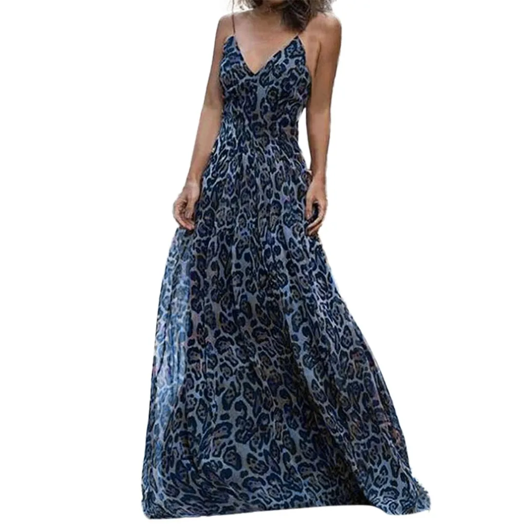 

NEW design Women's Sexy dress Leopard Print High Waist V-Neck Long Dress new year Party dress
