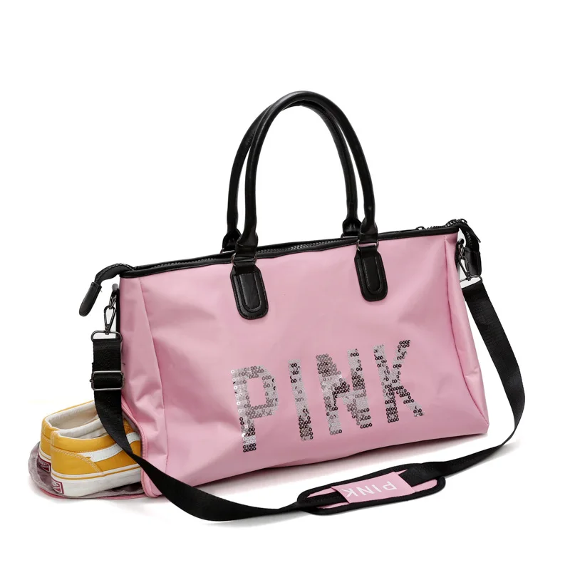 Розовые блестки Оксфорд Женская дорожная сумка с обувью пространство Weekender сумка багаж Travle вещевой мешок
