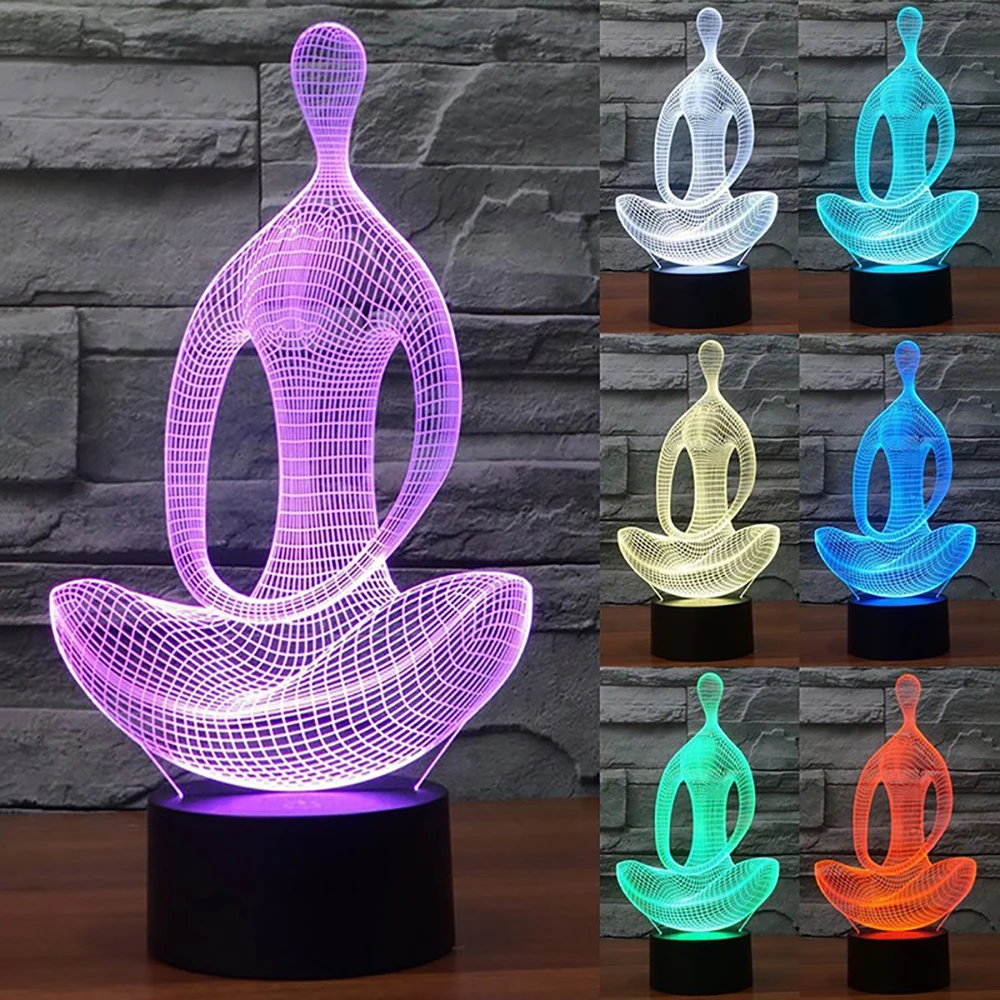 

3D Yoga Meditation Touch Control Owl LED Night Light Desk Table Lamp 7 Color Change Xmas Gift Home decoration D35