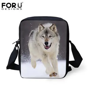 

2019 Fashion Women Messenger Bags Wolf Printed Crossbody Bag for Girls Small 3D Animal Shoulder Bag Children Bags FORUDESIGNS