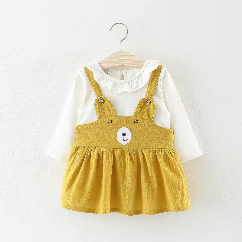 

Autumn Baby Girls Dress Set Cotton Long Sleeve Kids White T shirt + Suspander Dress 2PCS Fashion Baby Clothing